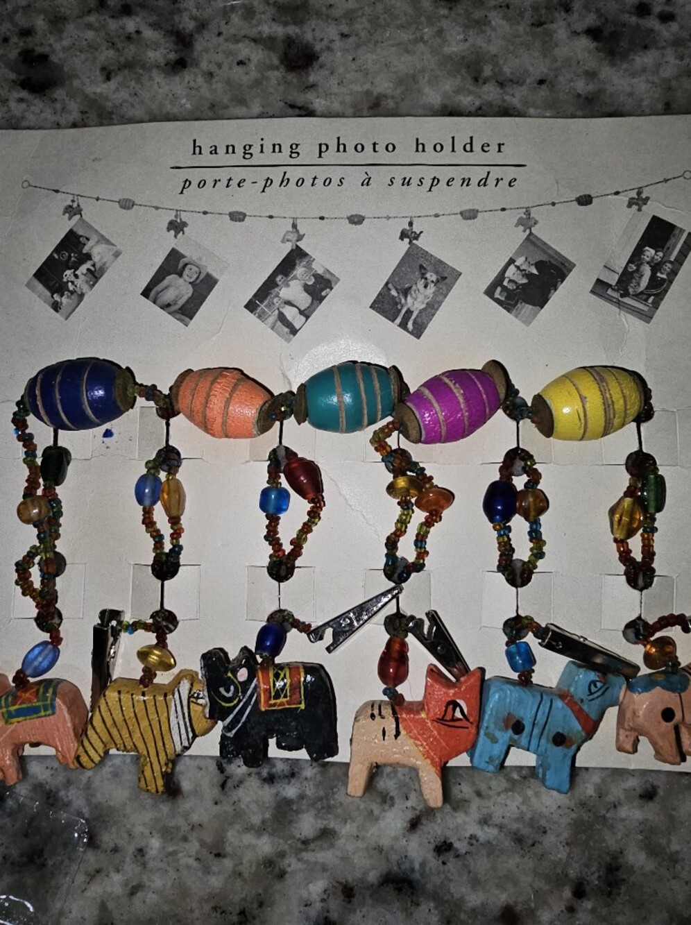 Pier 1 Imports Hanging 6 Photo Holder Beaded - African Animals Colorful NWT